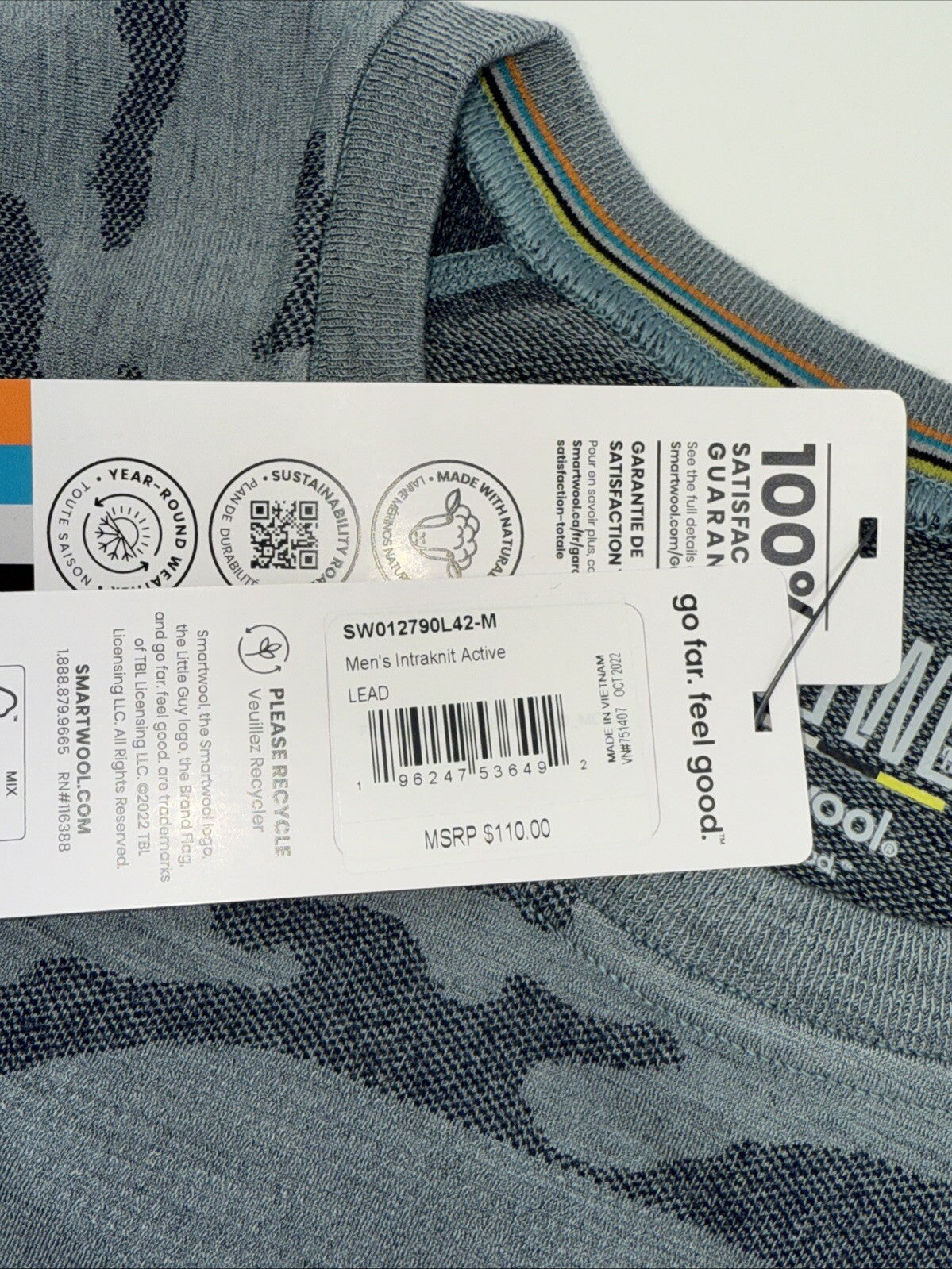 $110 Smartwool Men's Base Layer Intraknit Active Crew-Lead Grey-Medium -NEW