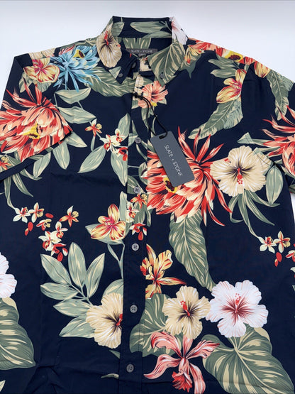 $128 Slate & Stone Hawaiian Stretch Flower Shirt Short Sleeve-Multicolor-Medium