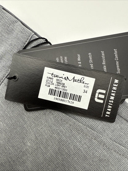 $85 Travis Mathew Men's Beck Shorts Stretch Waistband - Light Grey-Size: 34- New