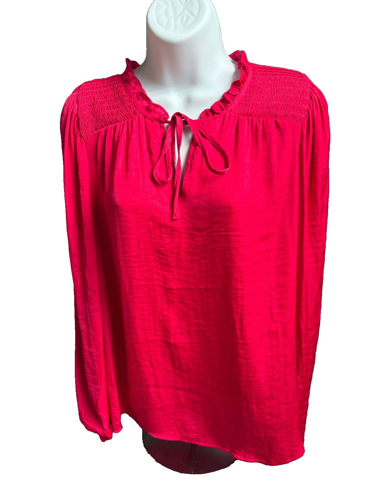 $68 Maison d’Amélie Women’s-Ruffled Neckline Blouse-Hot Pink-Small-New Tag