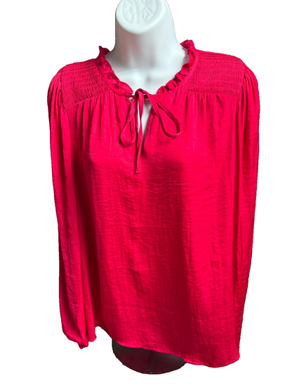 $68 Maison d’Amélie Women’s-Ruffled Neckline Blouse-Hot Pink-Small-New Tag