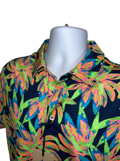 Chubbies Men's The Ocean Flower Performance Polo Shirt-Orange Multi-Small -New