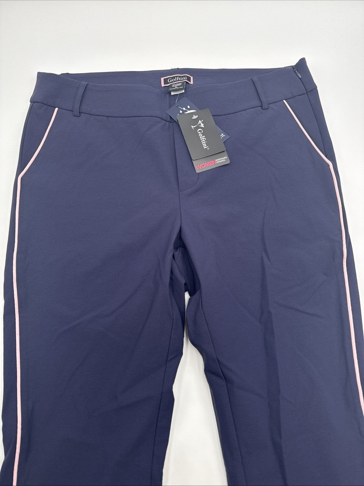 $158 Golftini Ankle Pant Side Stripes Golf Pants- Navy/Pink-Large-New Tags