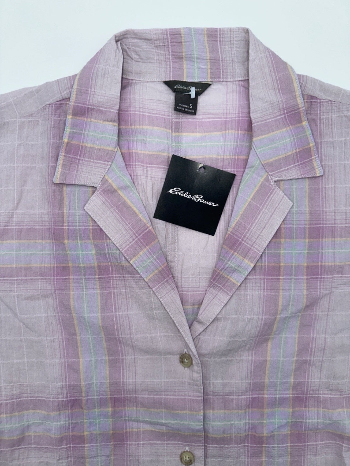 $60 Eddie Bauer Women’s Plaid Packable Camp Shirt - Hyacinth - Small - New
