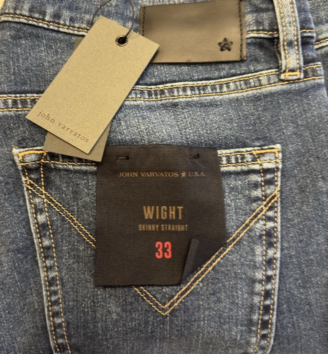 $228 John Varvatos Men’s USA Wight Skinny Straight Denim Jeans-Dark Indigo- 33W