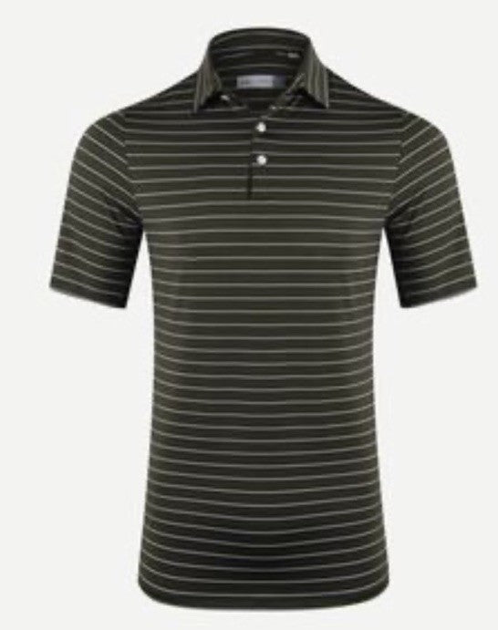 $99 Kjus Men’s Soren Golf Polo Striped Performance Shirt- Khaki -Size: 50/Medium