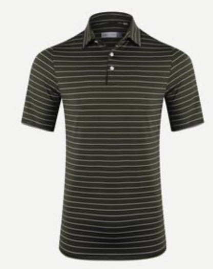 $99 Kjus Men’s Soren Golf Polo Striped Performance Shirt- Khaki -Size: 50/Medium