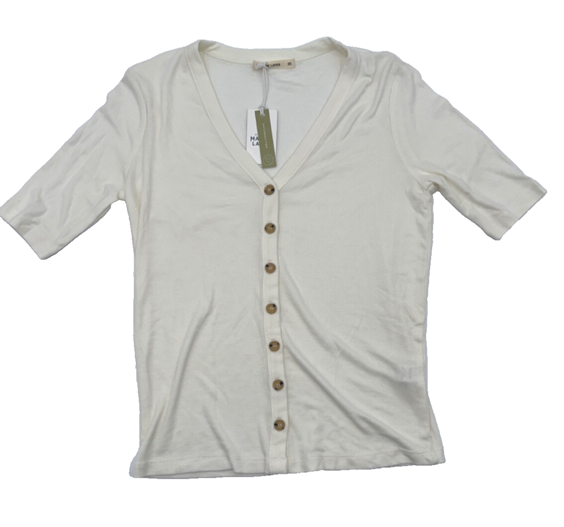 $58 Marine Layer Women's Lexi Ribbed V Neck Top - Antique White - XSmall - New