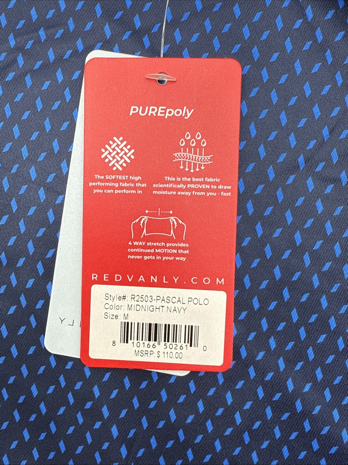 $110 Redvanly Men’s Pascal Golf Performance Polo Shirt-Midnight Navy-Medium -New