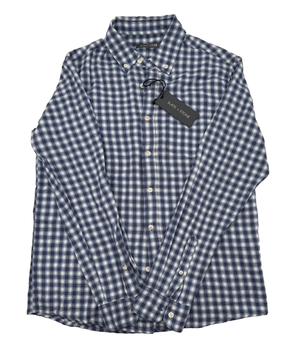 $128 Slate & Stone Men’s-Flannel Button Down Shirt- Light Blue Check-Small-New