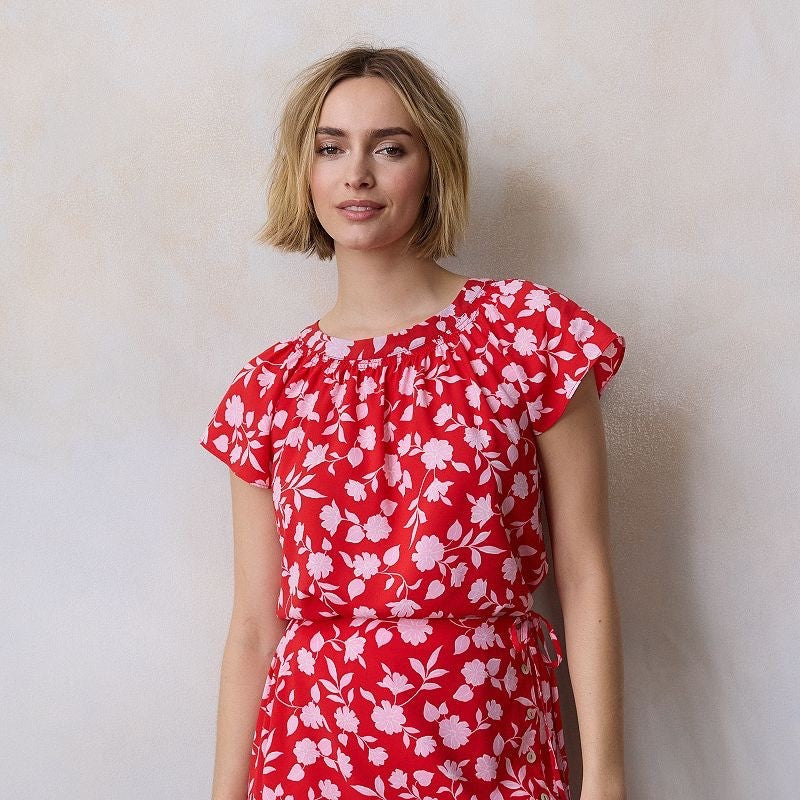 $35 LC Lauren Conrad Women's Tie-Front Shirred Neck Shell Top - Red - Medium-New