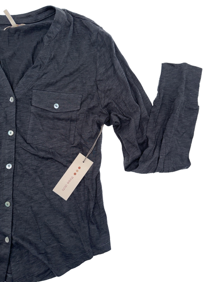$74 Three Dot Women's Hailey Utility Long Sleeve Button Shirt - Black - Medium