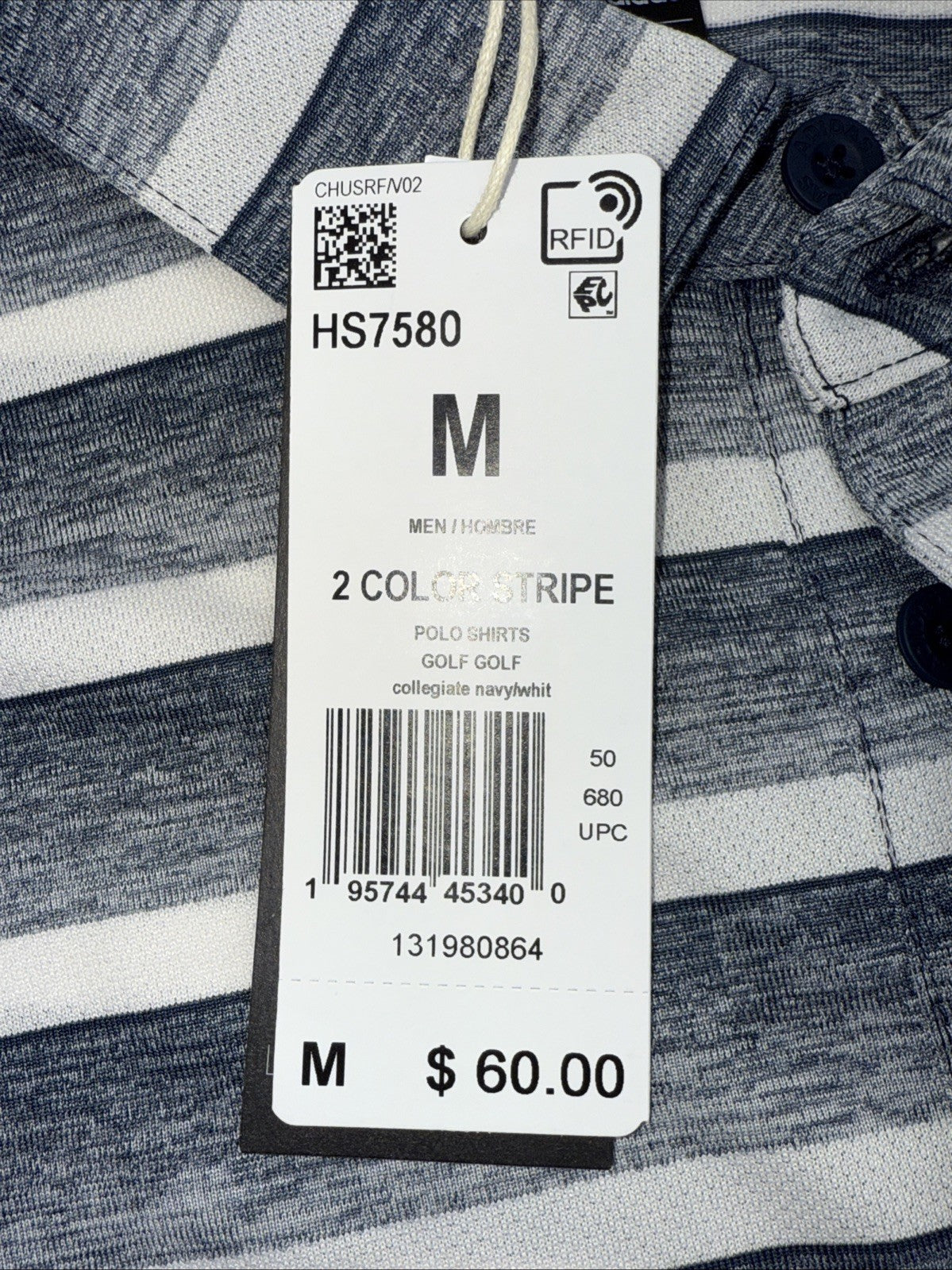 $60 Adidas Men’s Two Color Stripe Polo Shirt- Collegiate Navy-Size: Medium-New