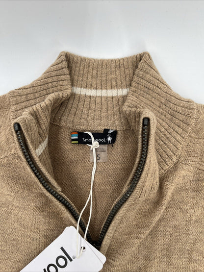 $110 Smartwool Men's Sparwood Zip-Neck Sweater-Toasted Coconut Heather-Small-New