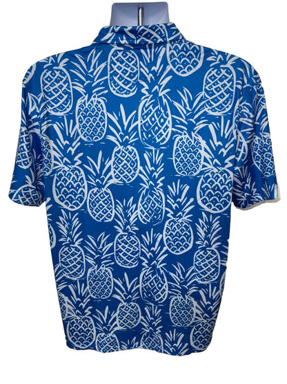 Chubbies Men's The Thigh Napple Performance Polo Shirt-Blue Pineapple-Medium-New