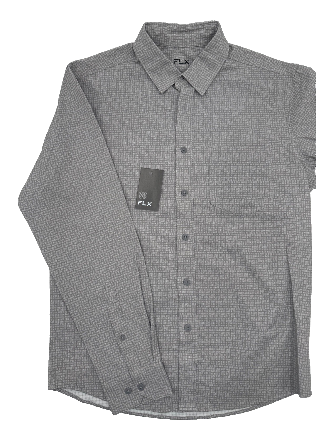 $35 FLX Men’s-Performance Untucked-Fit Long Sleeve Button Down Shirt-Gray-Small