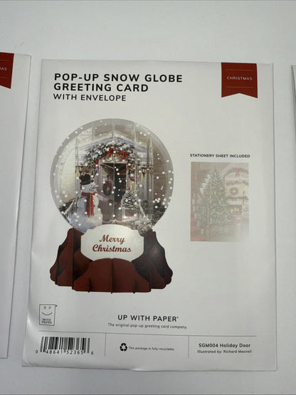 Lot Of 3  Up With Paper Snow Globe Pop Up -  Christmas Cards - You Get 3 Cards!