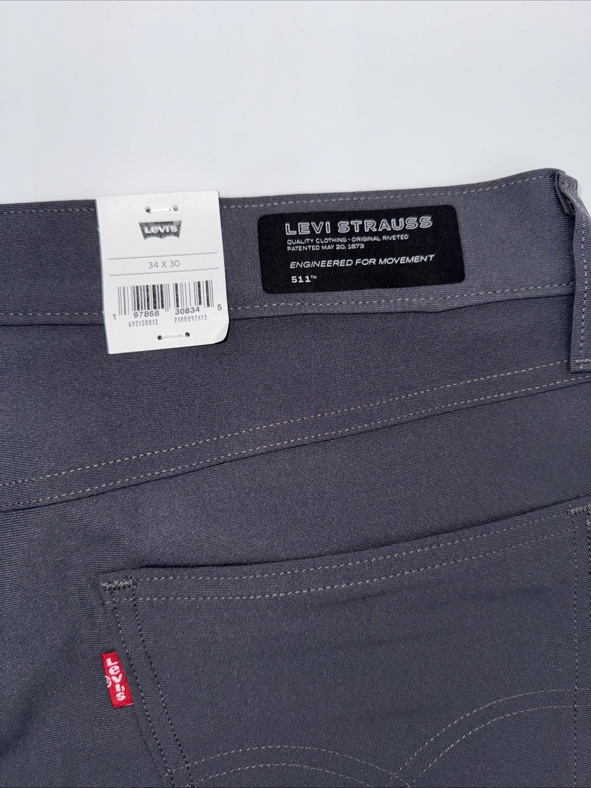 $70 Levi's Men's 511 Slim Tech Pants Stretch A92130010- Grey- 34W 30L - New Tag