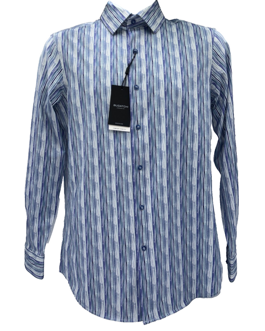 $150 Bugatchi Men's Button Up Shirt - Blue/White - Small - New With Tags