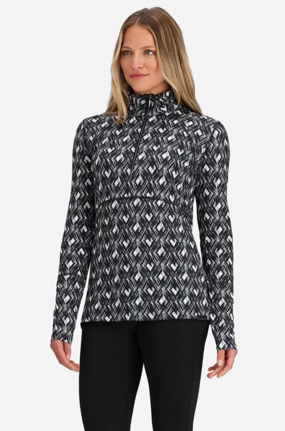 $95 Obermeyer Women’s Geo Discover 1/4 Zip Baselayer Top- White Multi-Large-New