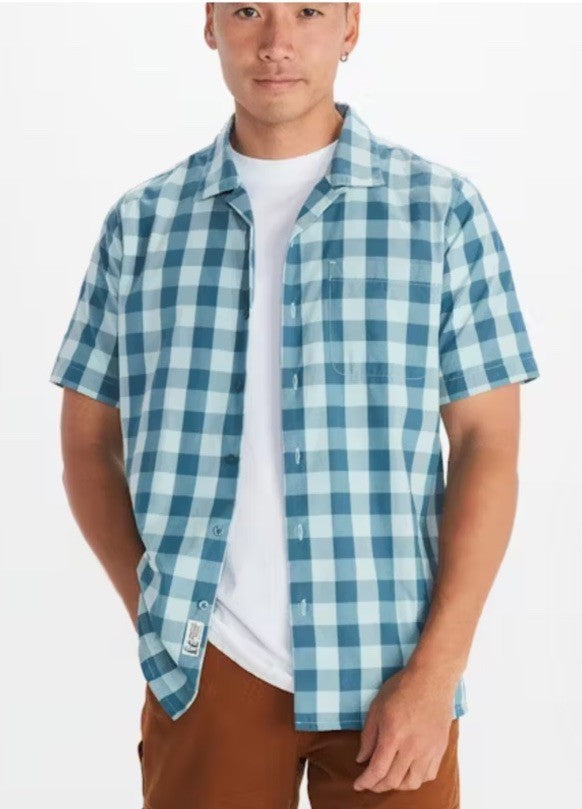 Marmot Men's Muir Camp Novelty Short Sleeve Shirt- CloudBlue/DustyTeal- Small