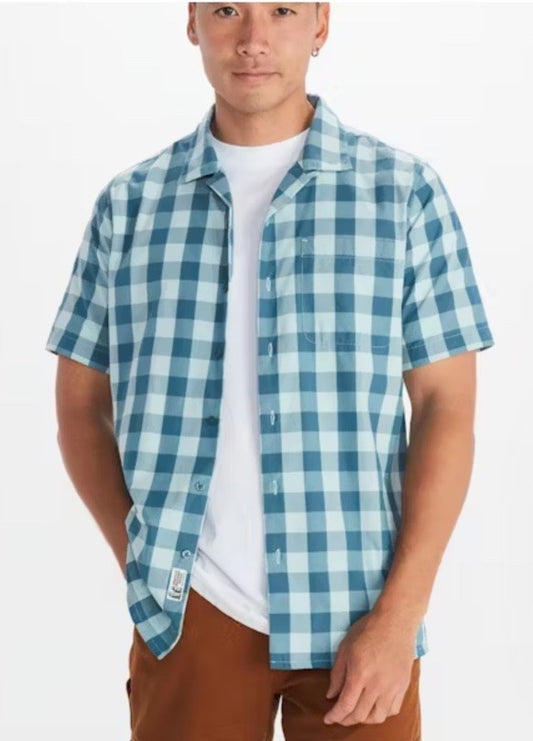 Marmot Men's Muir Camp Novelty Short Sleeve Shirt- CloudBlue/DustyTeal- Small
