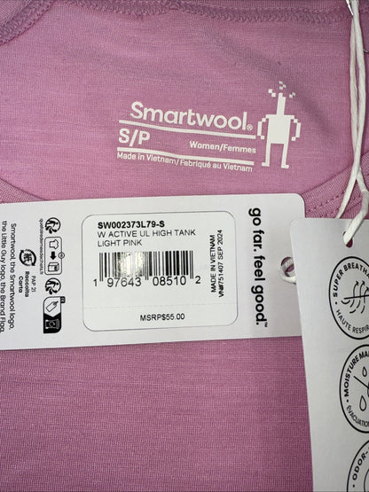 $55 Smartwool Women’s Active Ultralite High Neck Tank Shirt- Lt Pink-small-NEW