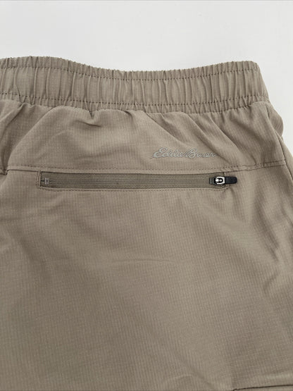 $60 Eddie Bauer Men's Inland 8” Woven Tech Drawstring Pull On Shorts-Taupe-Large