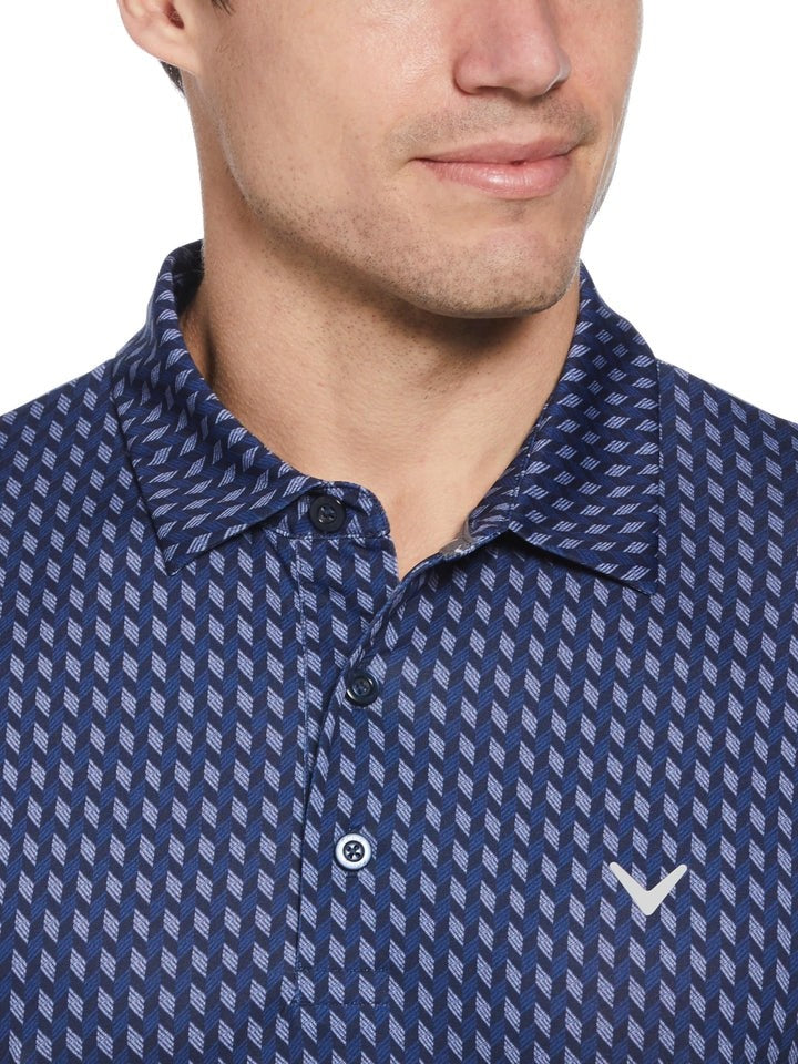 $80 Callaway Men's Textured Chevron Geo Polo Shirt-Navy- Medium - New With Tags