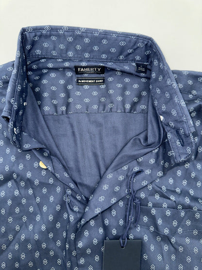 $158 Faherty Men's Movement Short Sleeve Button Down Shirt-Navy Dusk- Small-New