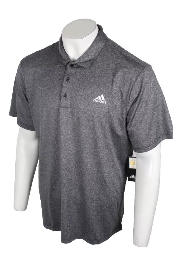 $65 Adidas Men's Golf Polo Ultimate UPF 50 Size XL Grey Heather ADVS20R773-Small