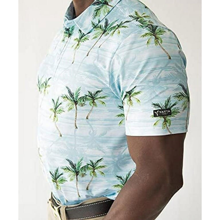 $40 Yatta Golf Men’s 3 Button Polo Shirt - Makani Olu Olu Print - Medium - New