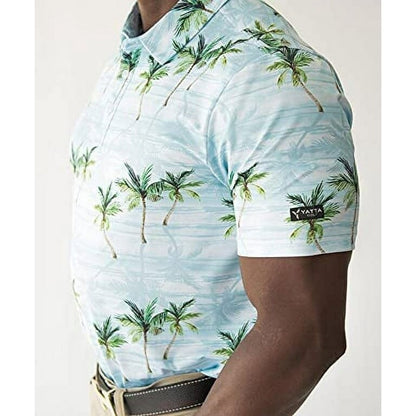 $40 Yatta Golf Men’s 3 Button Polo Shirt - Makani Olu Olu Print - Medium - New