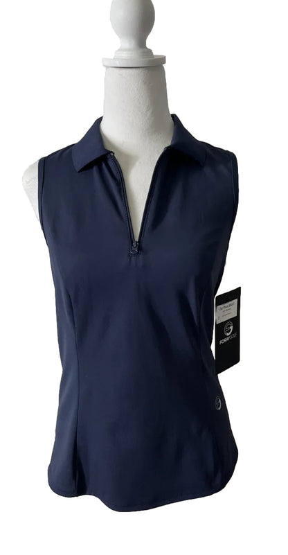 Foray Golf Women’s Zip front sleeveless Polo Shirt-Navy- Small-NEW Tag $130