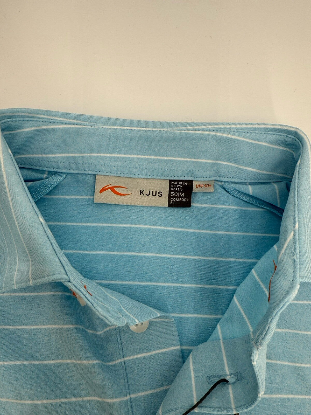 $99 Kjus Men’s Soren Golf Polo Striped Performance Shirt-Blue-Size: 50/Medium