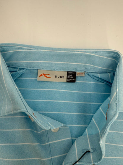$99 Kjus Men’s Soren Golf Polo Striped Performance Shirt-Blue-Size: 50/Medium
