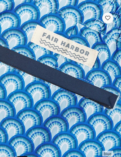 $89 FAIR HARBOR Men’s Sextant Swim Trunk Inner Lined Shorts-Blue Deco-Size: 32W