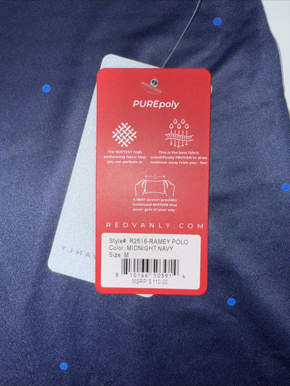 $110 Redvanly Men’s Ramey Golf Performance Polo Shirt-Midnight Navy-Medium-New