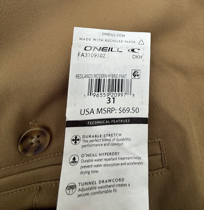 $69 O’Neill Men’s-Modern Hybrid Pant-Khaki Tan -31W-New Tag