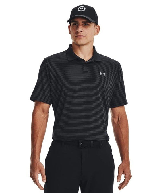 $60 Under Armour Men's UA Matchplay Stripe Polo Shirt-Black/Grey- Small - New