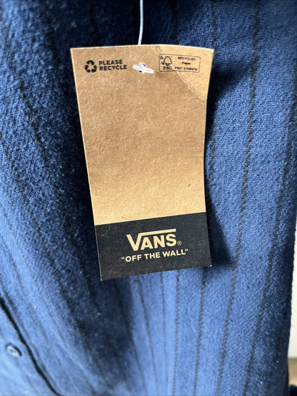 Vans Men's Station Striped Shirt Button Front -Dress Blue- Small- New Tag $50