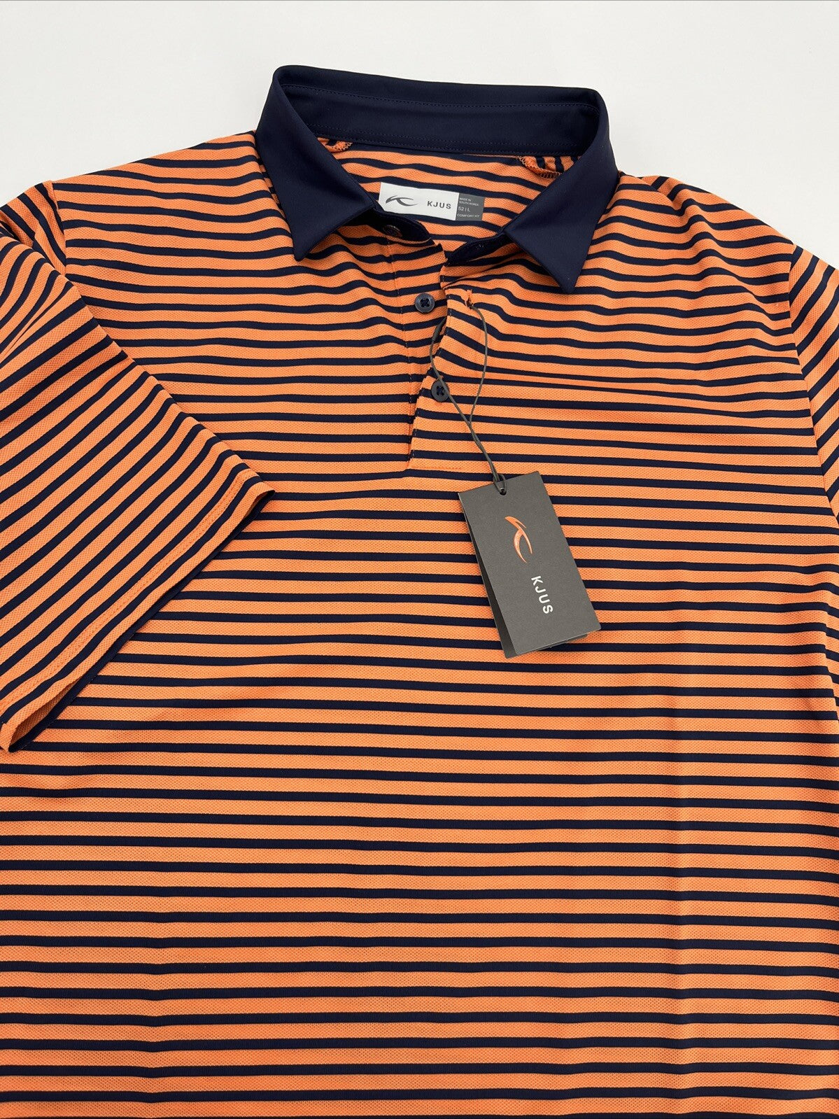 $109 KJUS Men’s Luis Stripe Comfort Golf Polo Shirt MG60-JO8-Tangerine-Small-New
