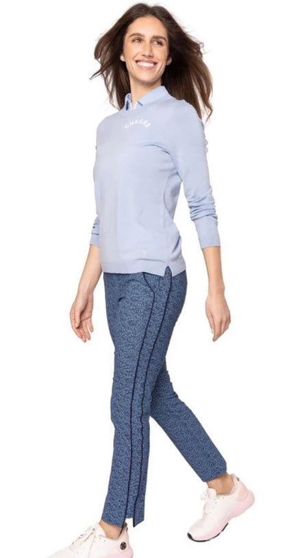 $164 Golftini Ankle Pant Side Stripes Golf Pants- Blue Swirl -Medium-New Tags