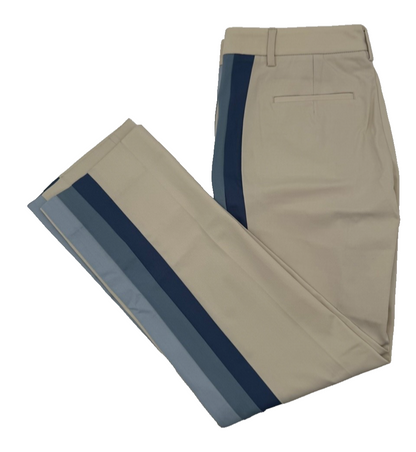 $140 G/FORE Women’s-Stretch Tech Side Stripe Twill Golf Trouser-Tan/Blue-Size 0