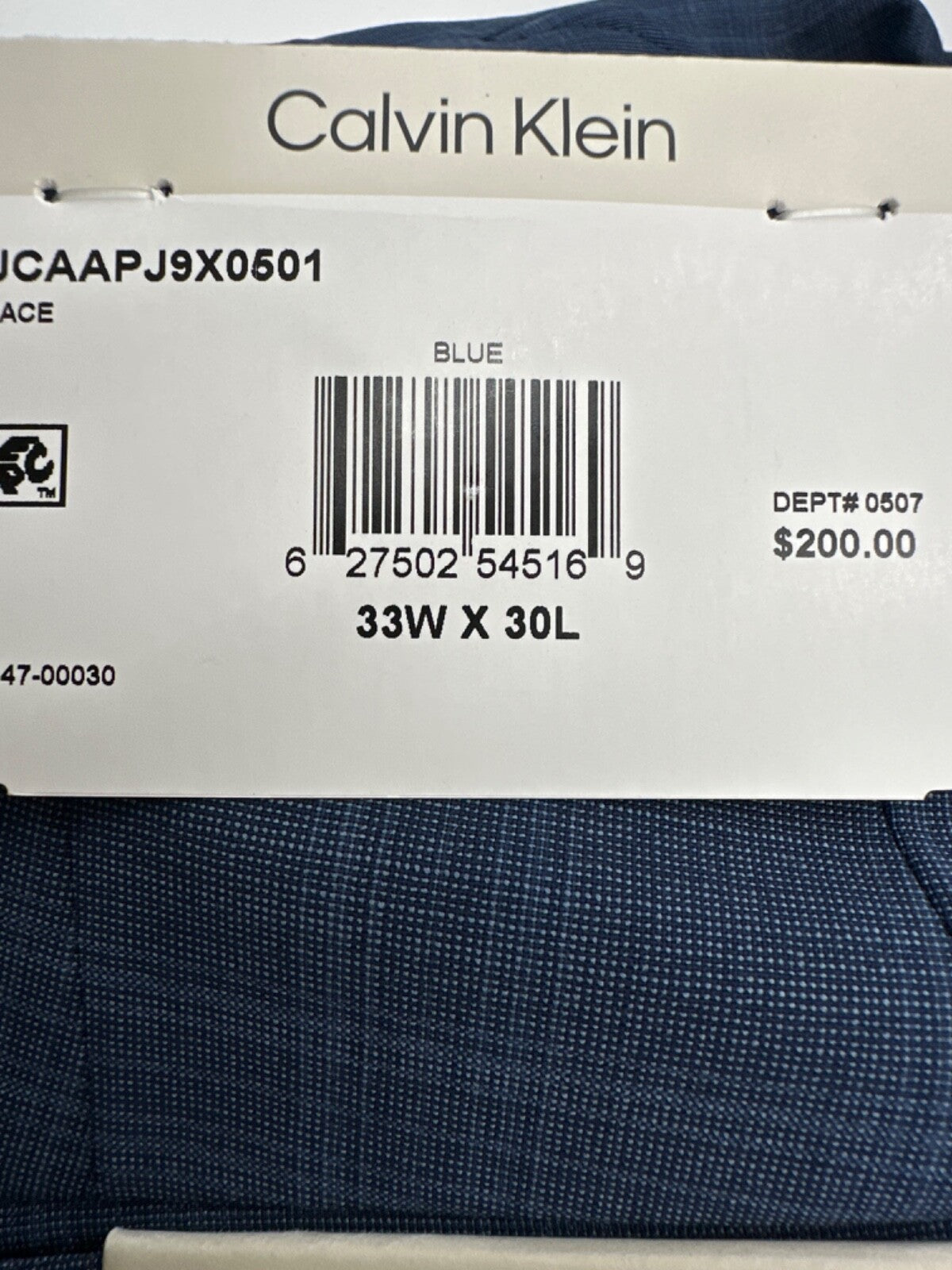 $200 Calvin Klein Men's Jace Slim Fit Suit Pant - Blue - 33W x 30L - New Tags