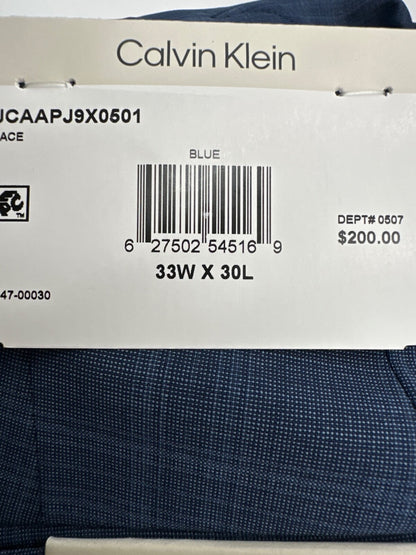 $200 Calvin Klein Men's Jace Slim Fit Suit Pant - Blue - 33W x 30L - New Tags