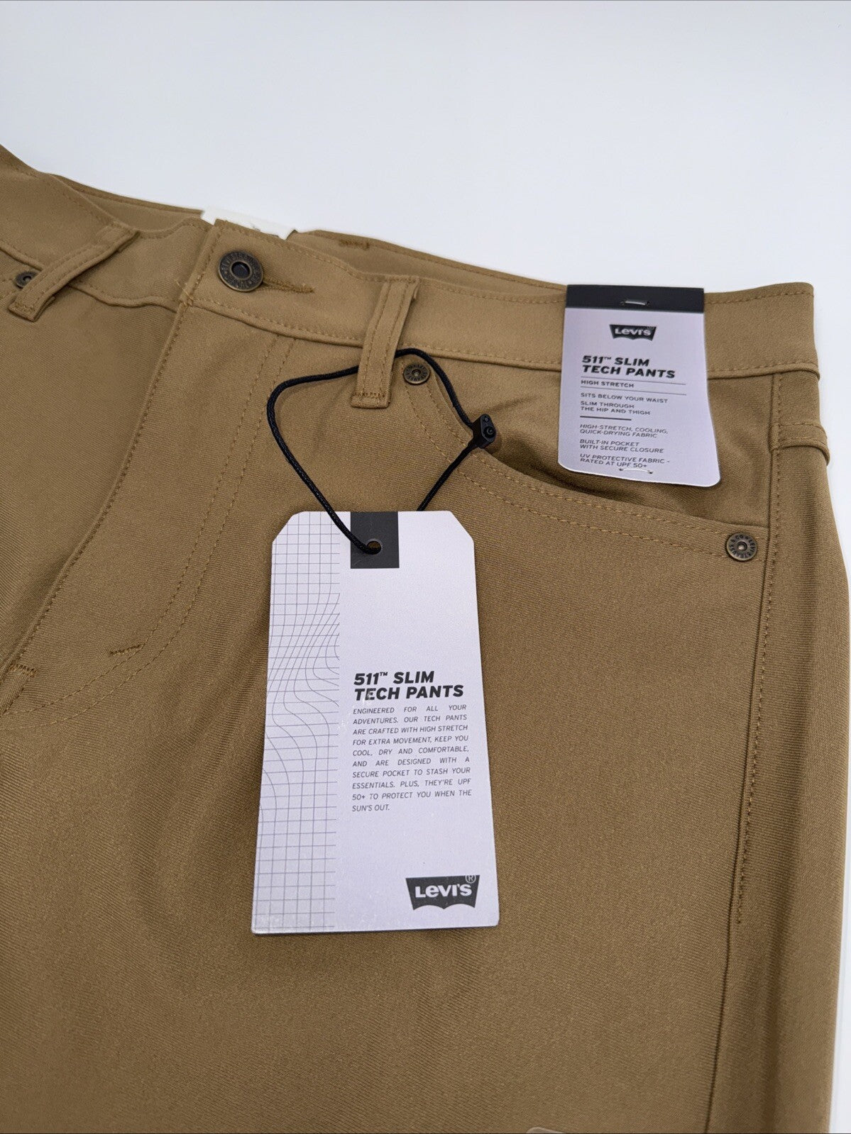 $70 Levi's Men's 511 Slim Tech Pants Stretch A92130010- Tan - 30W 30L - New Tag