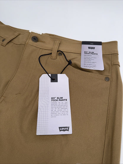 $70 Levi's Men's 511 Slim Tech Pants Stretch A92130010- Tan - 30W 30L - New Tag