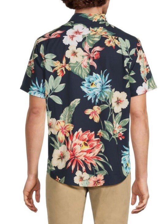 $128 Slate & Stone Hawaiian Stretch Flower Shirt Short Sleeve-Multicolor-Medium