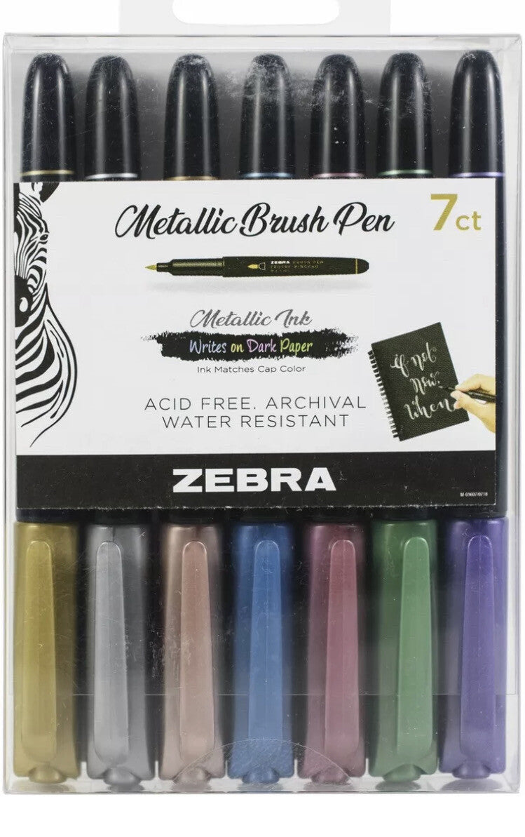 Zebra Metallic Brush Pen Set 7/Pkg-Assorted Colors -01607